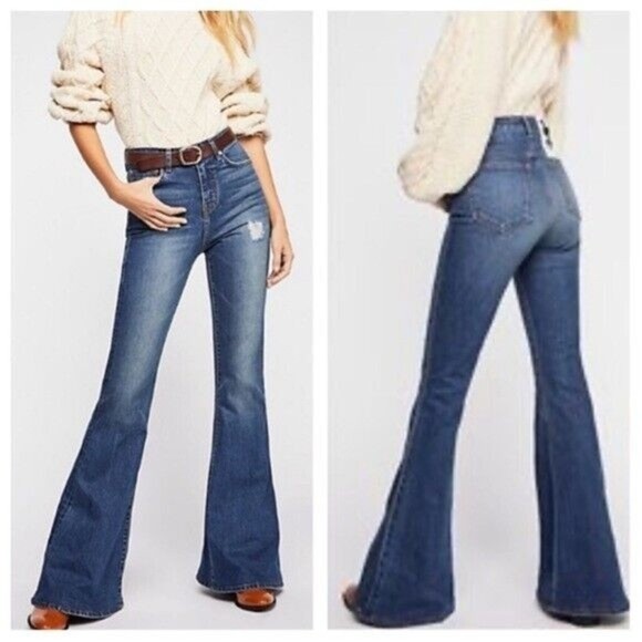 Free People Denim - Free People x Sandrine Rose Women Indigo Blue Super  Flare  Leg  Jeans